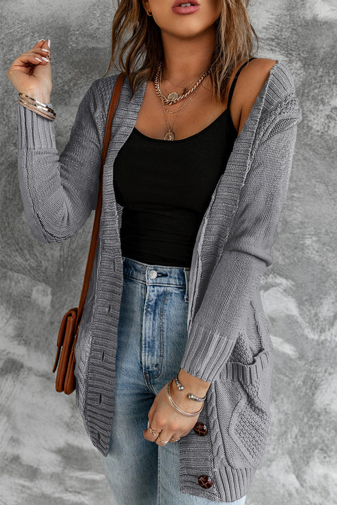 Front Pocket And Buttons Closure Cardigan
